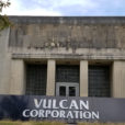B.F. Goodrich engraving uncovered behind Vulcan sign during demolition
